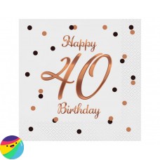 Serviete Happy Birthday 40 bele s pikami Serviete Happy Birthday 40 bele s pikami